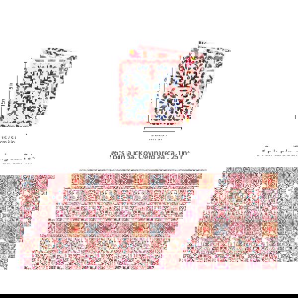 WT1518 - Moroccan Rose Red Mosaic Tile Sticker - 15 cm x 15 cm - 24 pcs