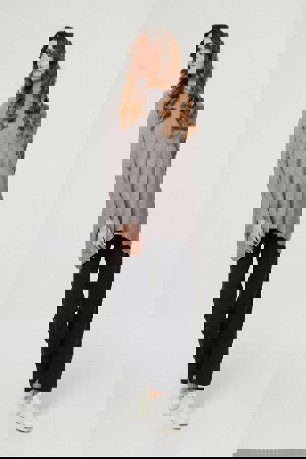 Grey | High Neck Batwing Sleeve Relaxed Jumper
