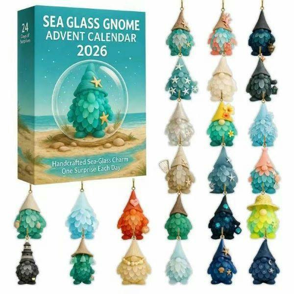 Leaper Sea Glass Gnome 24‑Day Advent Calendar Pendant Set