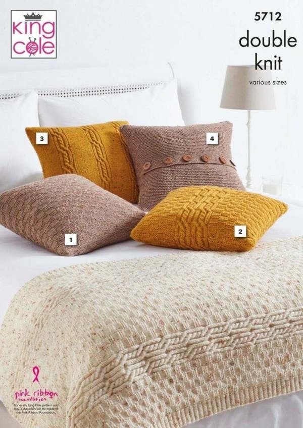 King Cole Big Value Tweed DK Knitting Pattern 5712, Blankets, Cushions One Size
