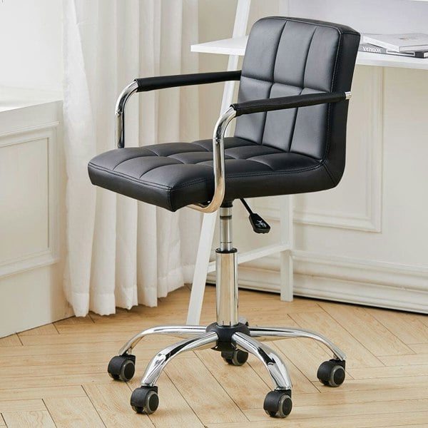 Low Back Faux Leather with Chrome Base Living and Home Black