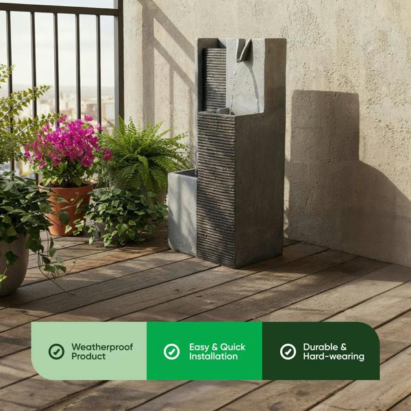 Gardenwize Solar Water Feature – Harmony Pillars Fountain with LED Lights & Battery Backup