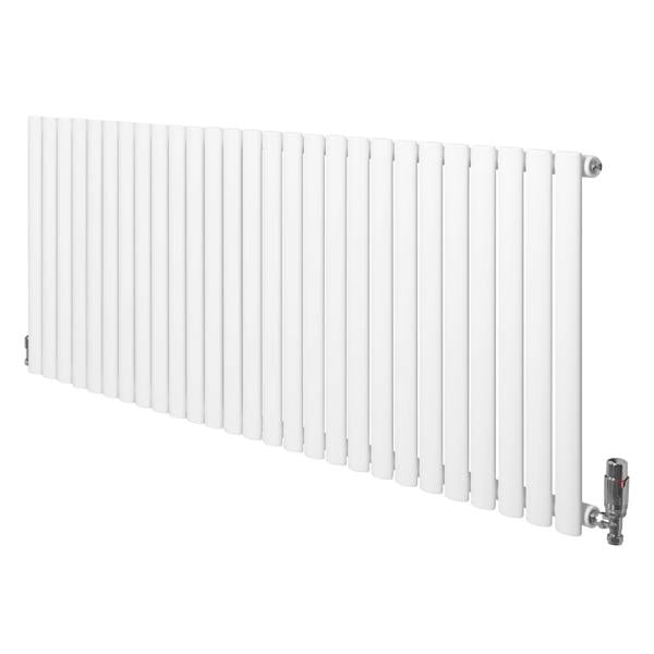 Oval single column radiator in white, 600mm x 1620mm, featuring sleek vertical bars and integrated valves for efficient heating