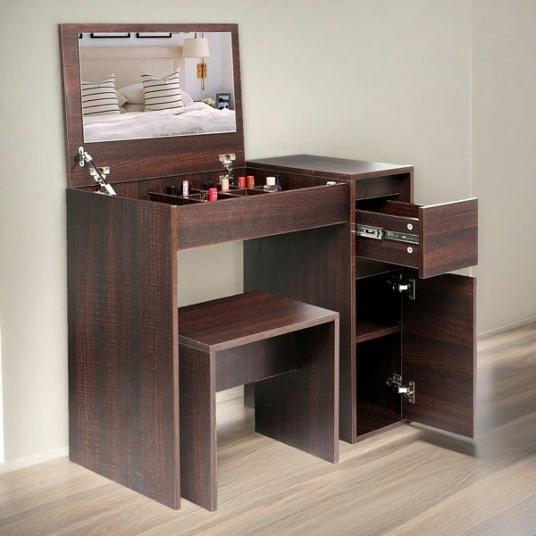 Rafaelo Mobilia 2-in-1 Dressing Table Workstation With Stool Walnut