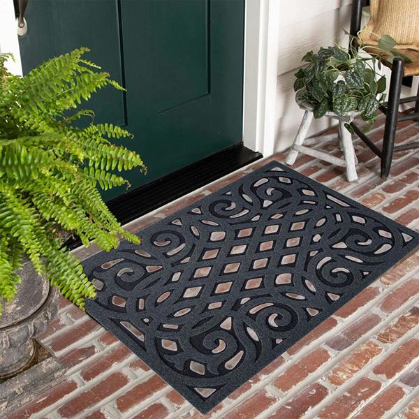 ornate small eco friendly doormat in grey with open back