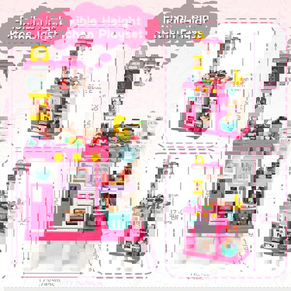 deAO Toys Pink Play Kitchen Set Pretend Cooking Toys with Stove Oven