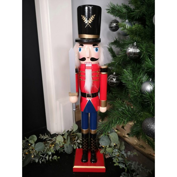 Samuel Alexander 60cm Traditional Wooden Christmas Nutcracker Soldier Decoration with Red Body