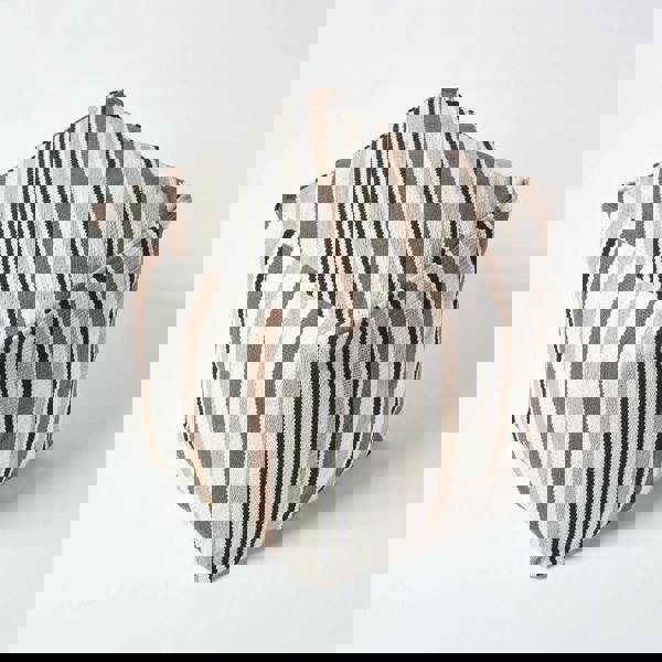 HOMESCAPES Grey, Black and White Stripe Bean Filled Pouffe