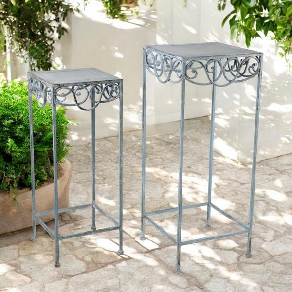 66CM BLUE & GOLD METAL SET 2 PLANT STAND