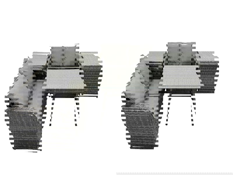 Fimous 4 Seater Garden Outdoor Rattan Furniture Set Rattan Sofa Oblong Dining Table with 2 Side Table Dark Grey