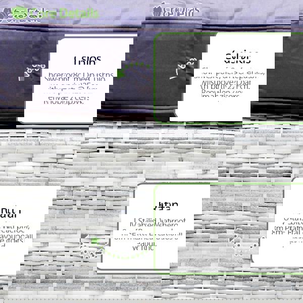 malta rattan 10 seat firepit u shape sofa set in sandy white with deep purple cushions