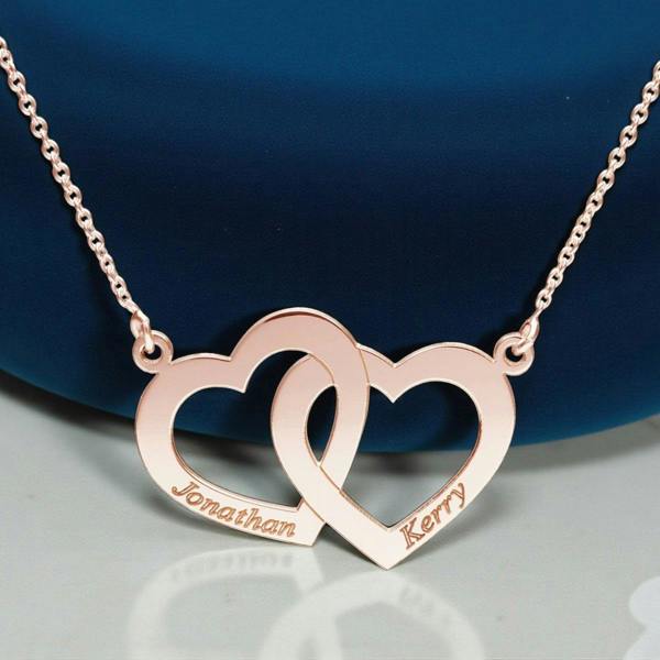Christopher James of London 9ct Rose Gold Plated Engraved Horizontal Double Heart Pendant With Chain