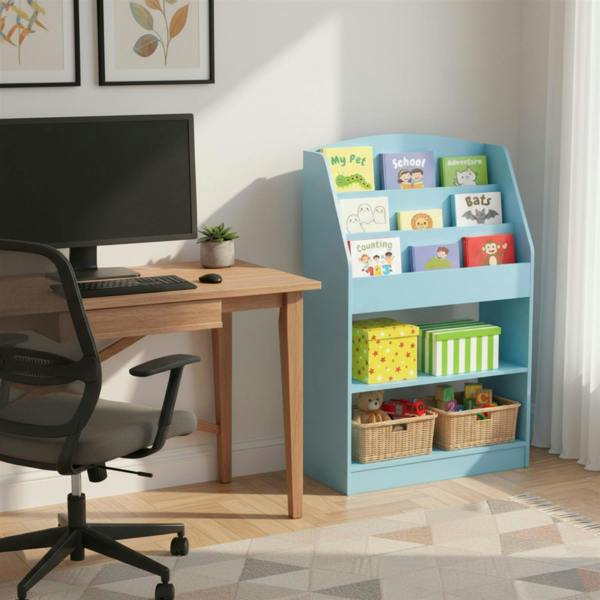 WALPLUS KidKanac Magazine/Bookshelf with Toy Storage, Light Blue | Stylish Wall Art for Modern Homes