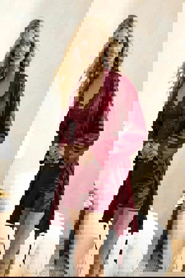 WOVCOR 4-Piece Satin Bridal Pajama Set Set with Lace Details