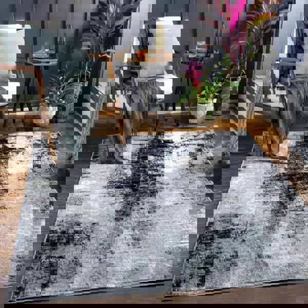 Livabliss Wanderlust-Abstract Blue Grey Black Modern Marble Rug