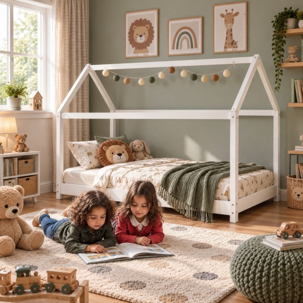 Maserri Ely Montessori House Bed for Kids, White Solid Pine, 3FT Single