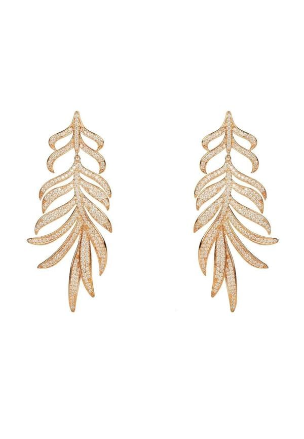 Feathered Leaf Statement Drop Earrings Rosegold - LATELITA Earrings