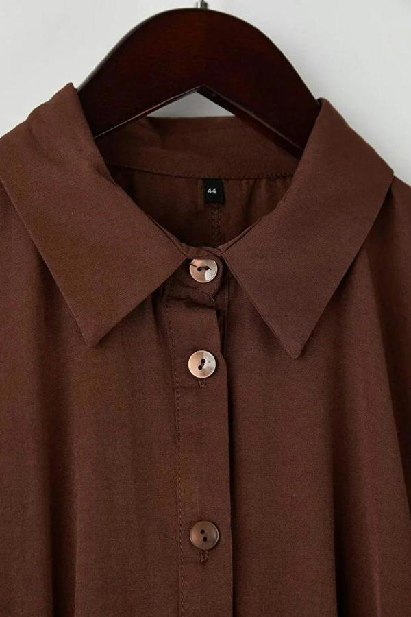 WOVCOR Mini Woven Belted Plus Size Shirt Dress