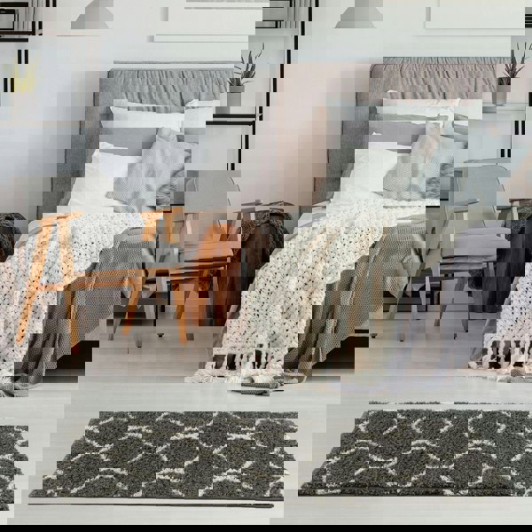 Trellis Design Thick Shaggy Area Rugs Dark Grey