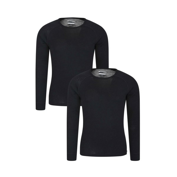 Mountain Warehouse Mens Merino Wool Base Layer Top (Pack of 2) - Black