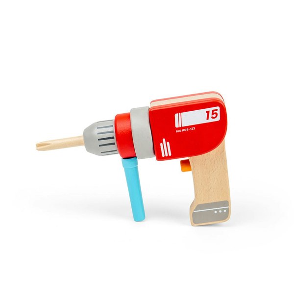 Bigjigs Toys Wooden Drill - Toy Drill With Magnetic Drill Bits