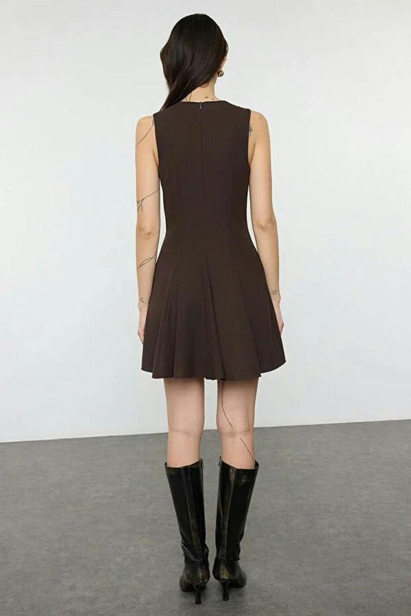 WOVCOR Crew Neck Mini Woven Dress