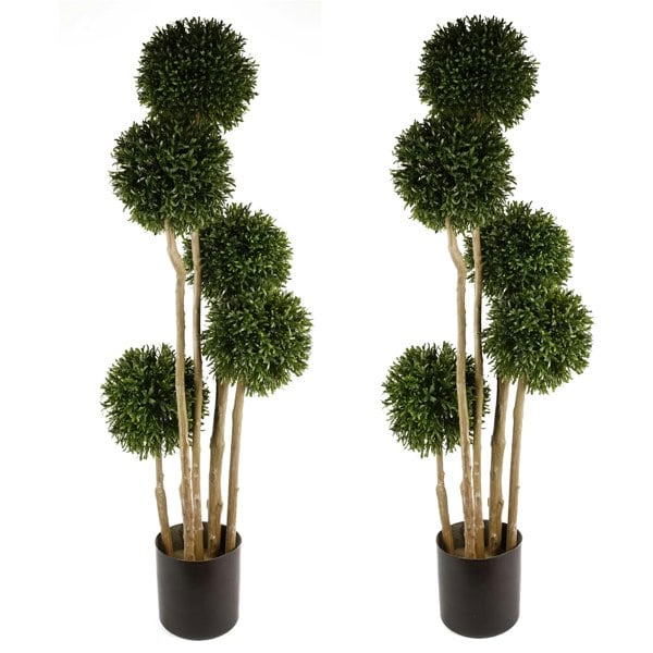 Leaf 120cm Pair of UV Resistant Balls Topiary - 480 Leaves - Natural Trunk