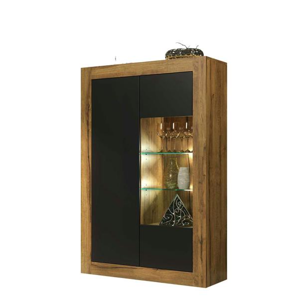 Mex Furniture Sideboard Cabinet Storage Display LED Lights Unit Oak Black Matt Cupboard Modern 140