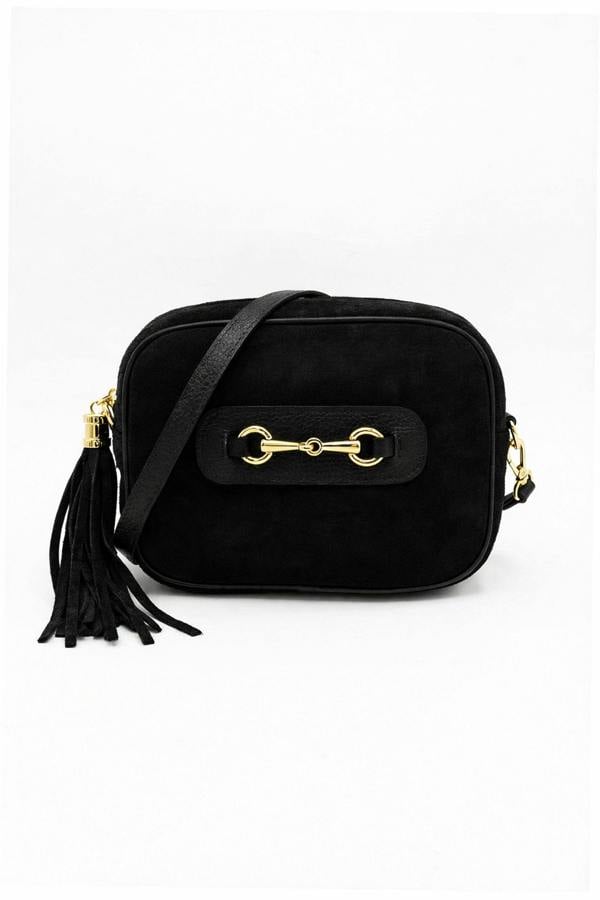 Kitise Italian Genuine Suede Crossbody Bag with Horsebit Detail