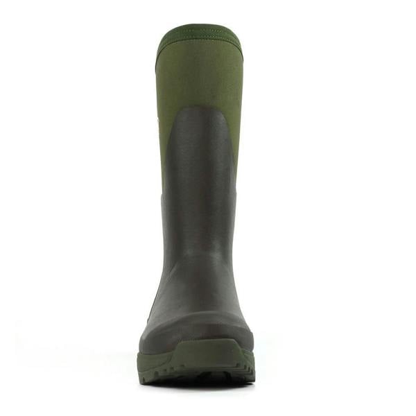 Grisport GriSport Creek Womens Mid-Cut Neoprene Country Stable Farm Wellies Boots, front view of olive green and black rubber boot.