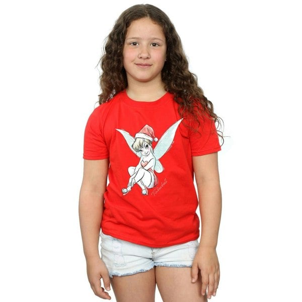 Disney Girls Tinkerbell Christmas Fairy Cotton T-Shirt - Red