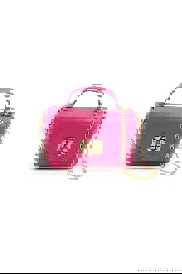 Pluspup Genuine Italian Leather Crossbody Bag with Chain Strap and Twist Lock Closure