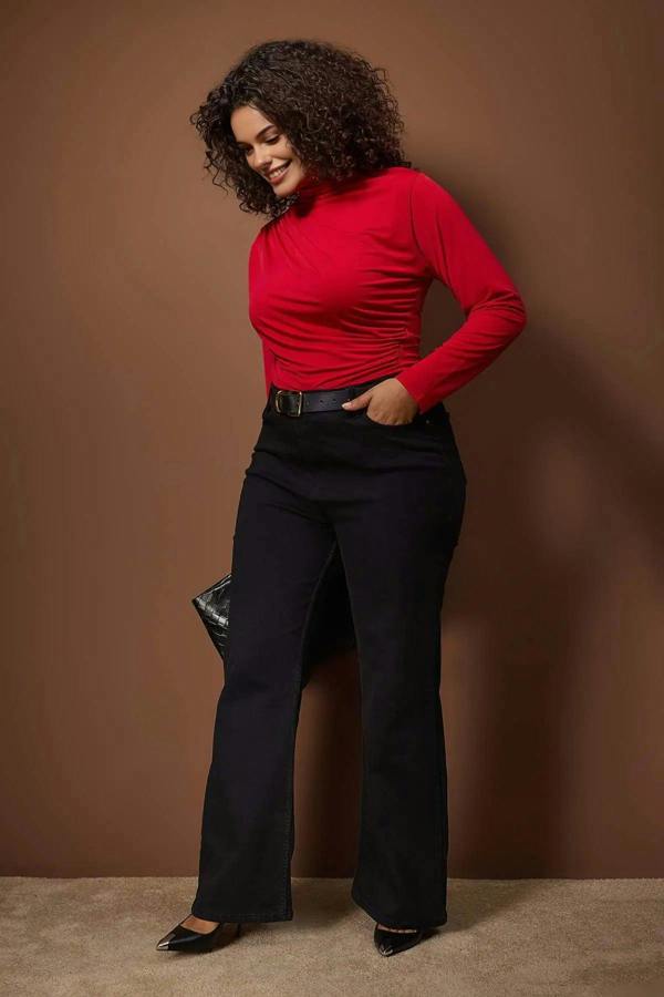 WOVCOR Gathered Detail Long Sleeve Knitted Plus Size Blouse