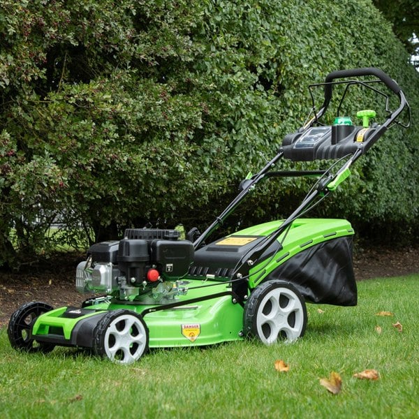 51cm 171cc 4-Stroke Petrol Lawnmower - Hand-Propelled Manual Grass Cutter Mower - LoopsDirect