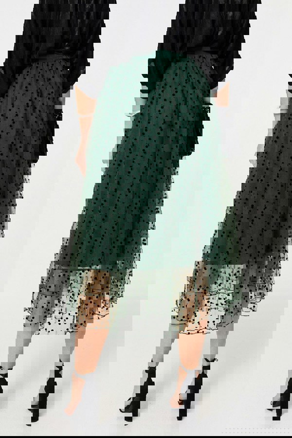 Green | Polka Dot Layered Mesh Midi Skirt
