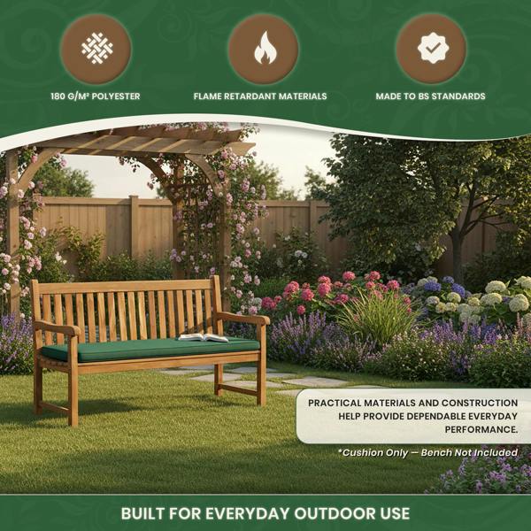 The Garden Marketplace Garden Bench Cushion – 3 Seater Swing Seat Pad with Removable Zipped Cover, 160 × 46 × 6 cm