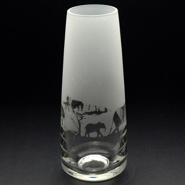 Glyptic Glass Art Elephant Glass Bud Vase - Hand Etched/Engraved Gift