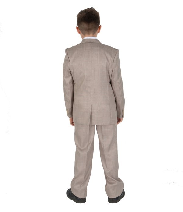 Cinda 5 Piece Boys Beige Checkered Suit