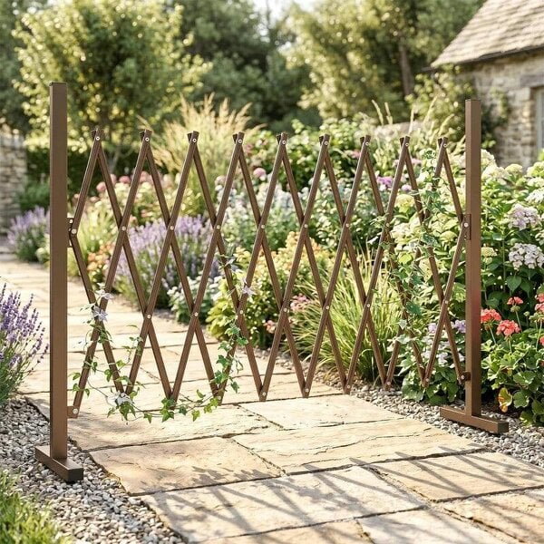 Expanding Trellis Fence, Freestanding Movable Fence, Foldable Garden Screen Panel, 250 x 103.5 cm, Dark Brown