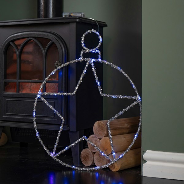 Samuel Alexander 49cm Battery Powered Light up Christmas Silver Star Ball with Twinkling Blue LEDs