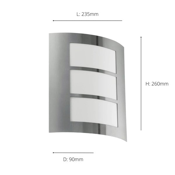 EGLO City Stainless Steel Outdoor Wall Light - Weatherproof (IP44) - (D) 23.5cm
