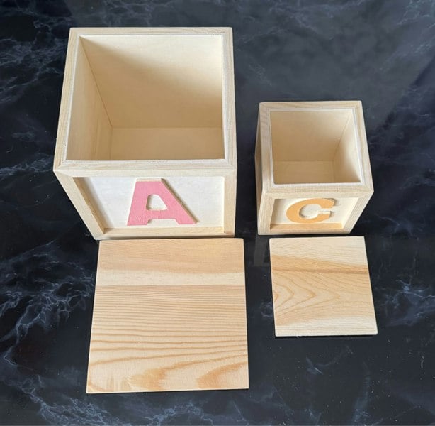 Diletto Gifts Set of 2 Pine ABCD Childs Square Boxes
