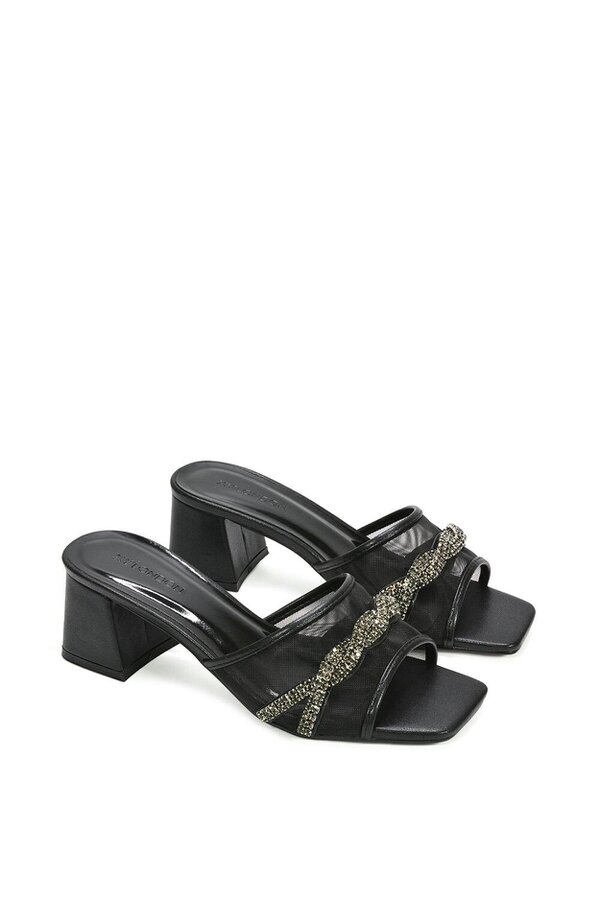 XY LONDON Backless Block Heel Sandals With Crystals and Mesh