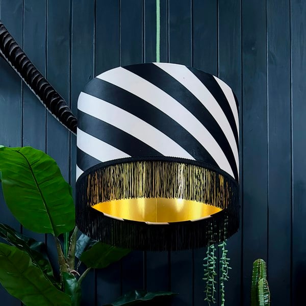 love frankie Liquorice Helter Skelter Velvet Lampshades With Gold Foil Lining and Fringing