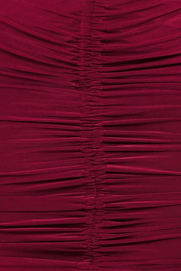 Asymmetrical Neck Ruched Midi Dress - Wine DR3541