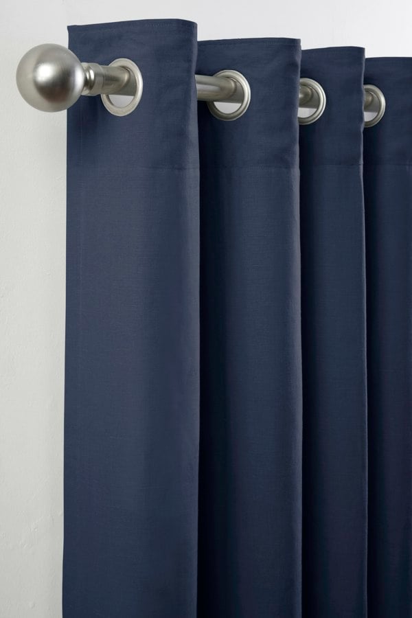 Lazy Linen Pure Washed Linen Lined Eyelet Curtains - Navy