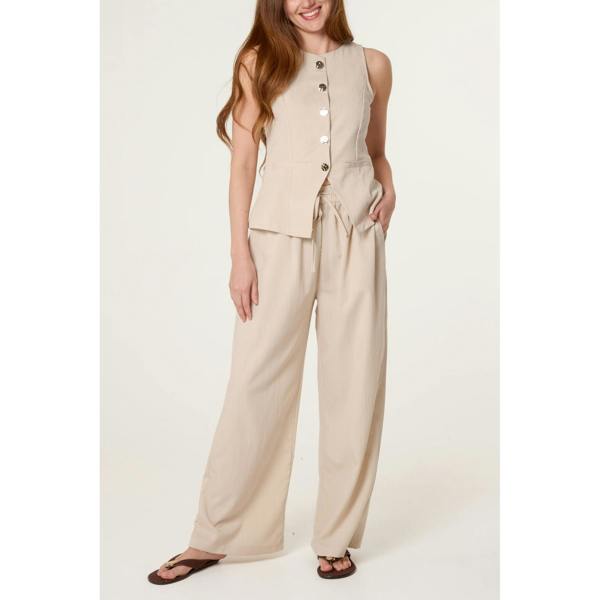 Blue Vanilla Round Neck Button Through Vest & Trouser Set