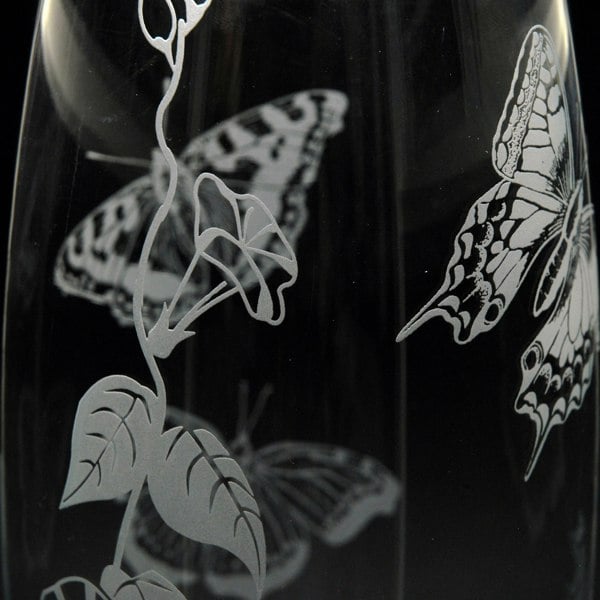 Glyptic Glass Art Convolvulus and Butterfly Glass Botanica Vase - Hand Etched/Engraved Gift