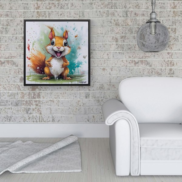 Warren Reed Happy Splash Art Squirrel Framed Canvas