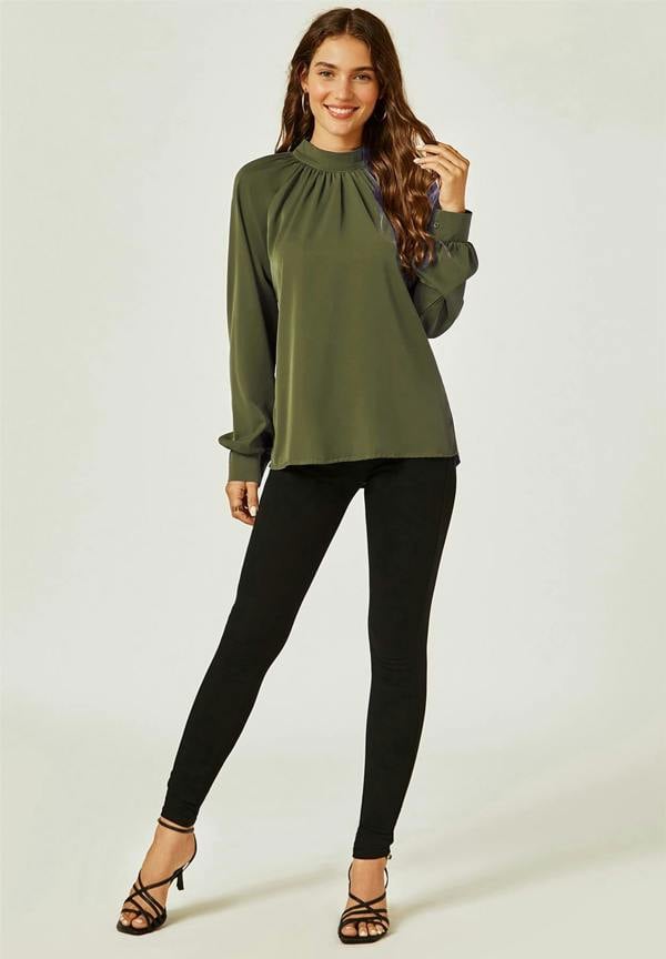 FS Collection Halter Neck Blouse Top In Khaki Green